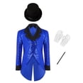 thumbnail image 3 of TiaoBug Boys Sequin Tailcoat Classic Fit Tuxedo Suit Jacket Party Show Magician Outfit with Hat Gloves Magic Wand Royal Blue 6, 3 of 7