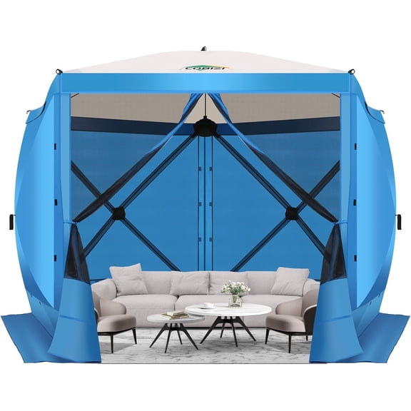 COBIZI 10x10ft Pop up Gazebo Screen Tent Screen House for Camping,5 Sided Pop-up Camping Canopy Shelter Tent with Sidewalls,Portable Outdoor Quick-set Hub Tent with Carrying Bag&Ground Stakes,Blue