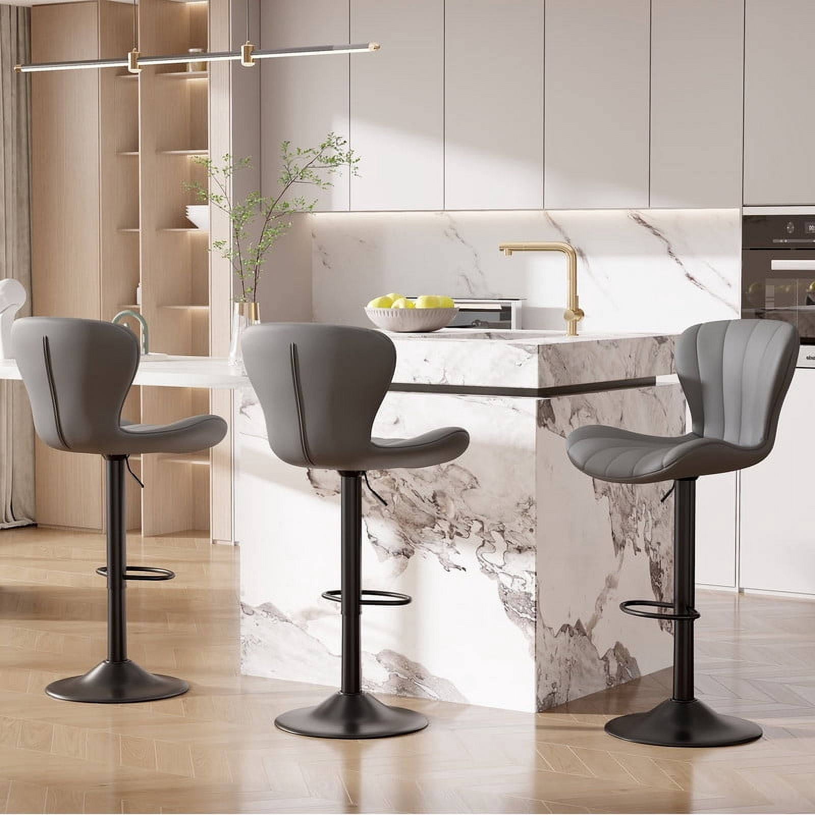 Hawsaiy Modern Swivel Bar Stools Set of 4, Faux Leather Upholstered Counter Height Bar Chairs, Waterproof Barstools for Kitchen Island & Home Bar,Gray