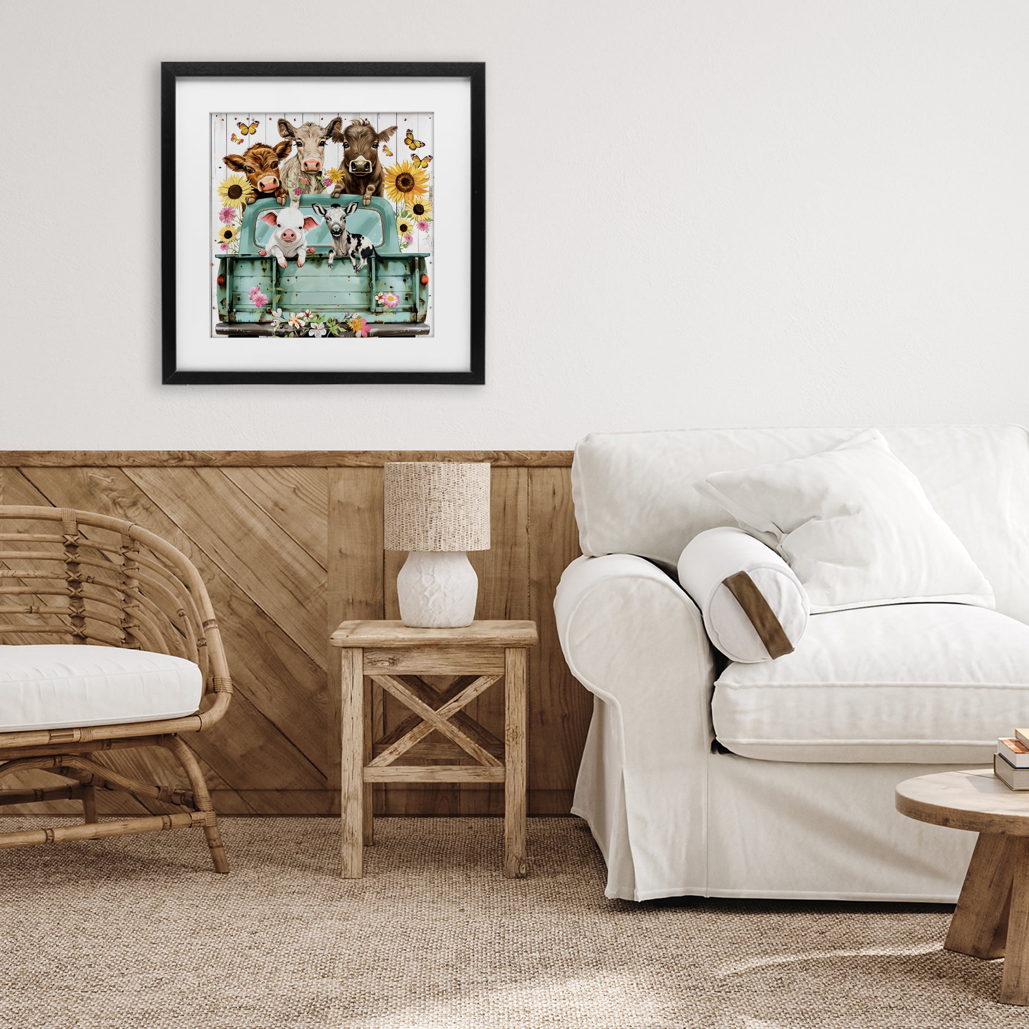 Stupell Industries Barnyard Friends in Vintage Truck Black Framed Print Under Glass, design by Creative Studio