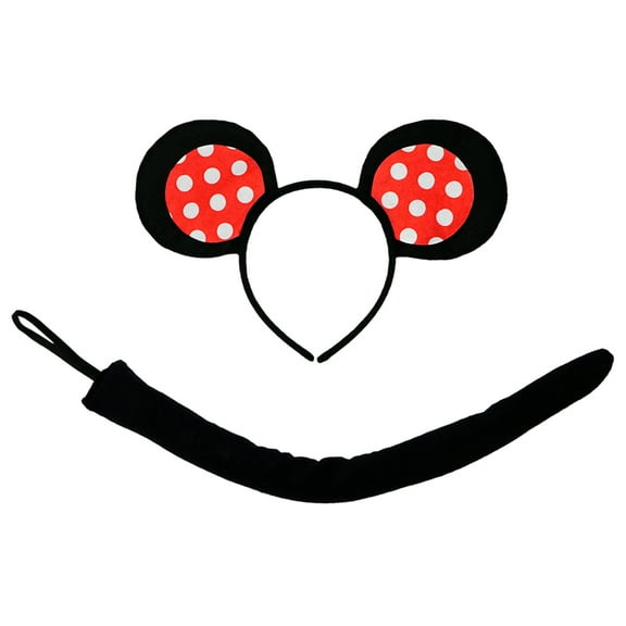 SeasonsTrading Red White Polka Dot Mouse-A-Like Ears Headband & Tail Costume Set - Cute Minnie Cosplay Party Kit, Halloween, Birthday