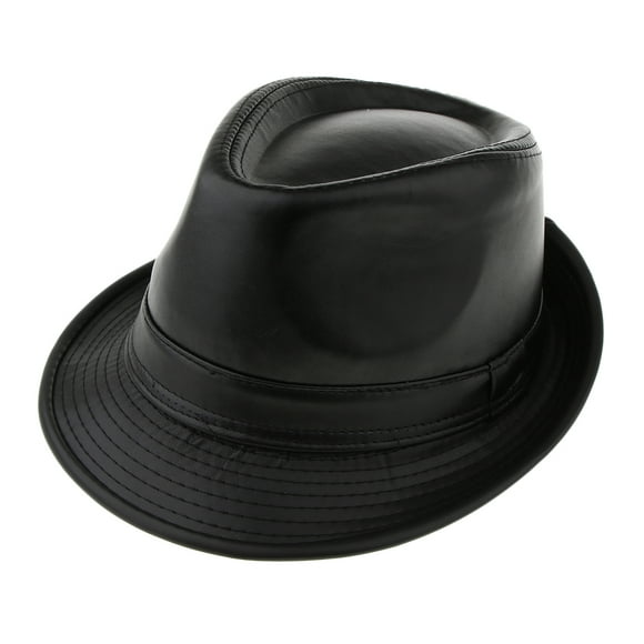 Unisex Retro Faux Leather Pie Gentleman Flat Top Fedora Cap58CM