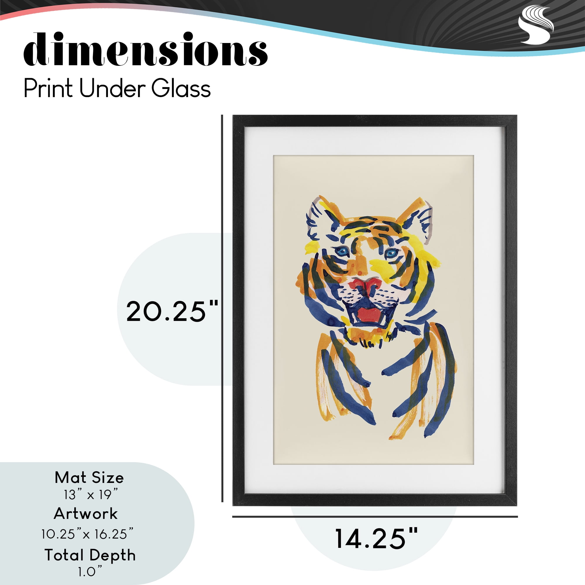 Tiger Roar Watercolor Black Framed Print Under Glass, design by Karolina Sato
