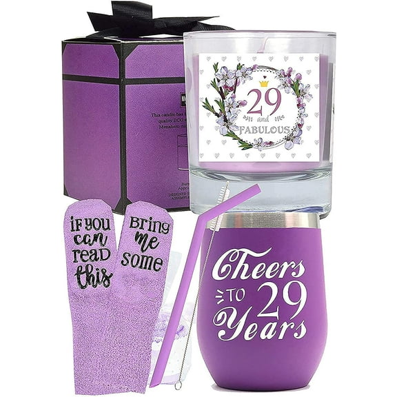 MEANT2TOBE 29th Birthday Tumbler for Women - Purple Gift Set with Decorations, Perfect 29th Birthday Gifts for Her
