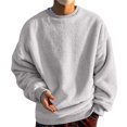 thumbnail image 2 of Men's Solid Color Fleece Crewneck Pullover, Fuzzy Plush Long Sleeve Casual Sweatshirt for Winter Warmth, Lounge,Light Gray,M, 2 of 6