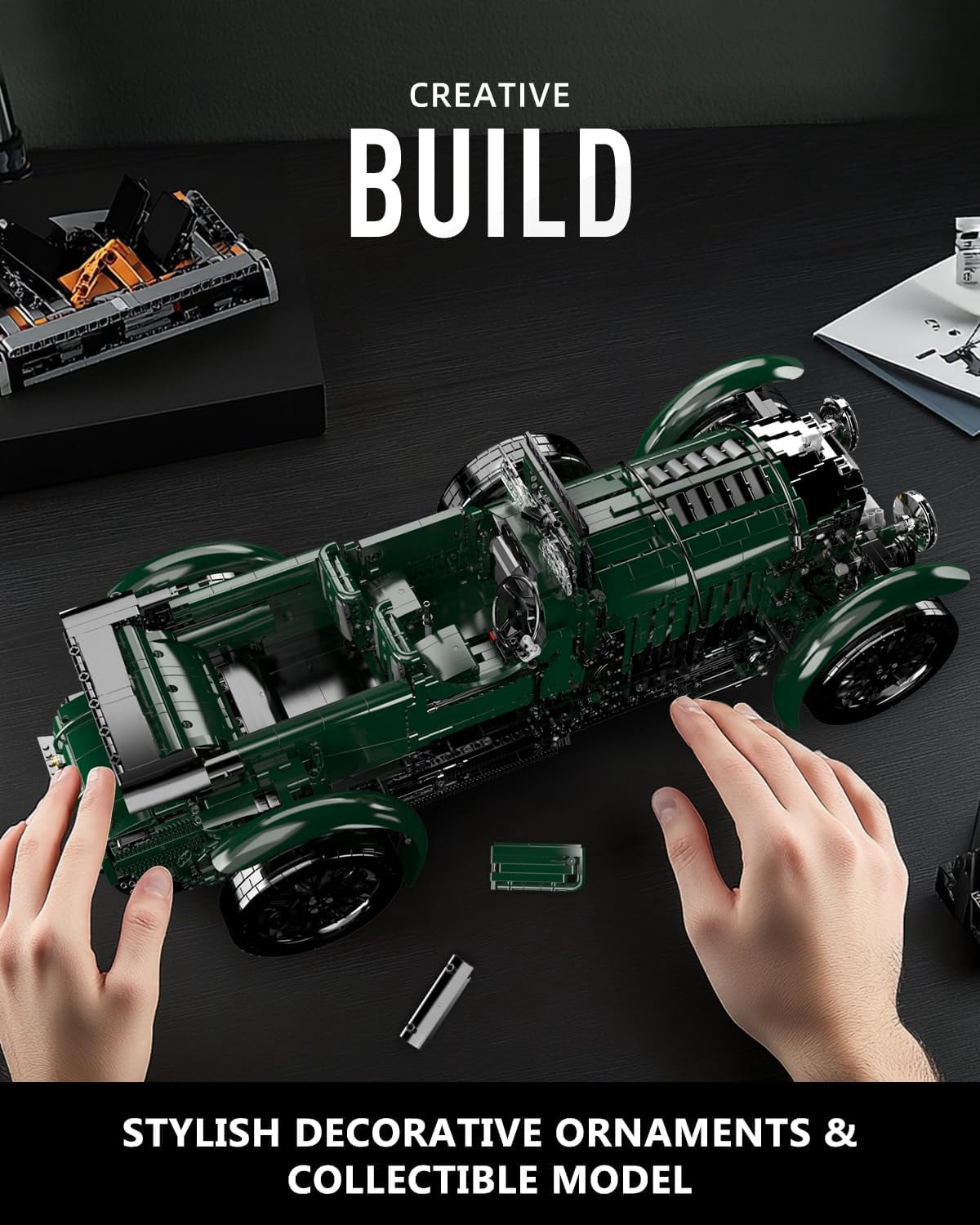Classic Cars Building Blocks Sets, MOC Scale Model Kit with Engine Battery and Motors Vintage Car Model, Collectible Set, Gift Toy for (3918 Pieces)