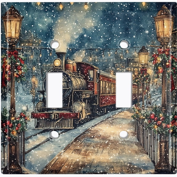 Metal Light Switch Wall Plate Outlet Cover (Printed Image of Vintage Railroad - Double Toggle)