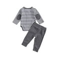 thumbnail image 3 of Franhais 2 Pcs Baby's Casual Suit, Long Sleeve Stripe Romper, Button Decoration Loose Trousers, 3 of 8
