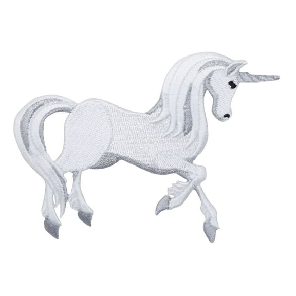 Unicorn - White/Gray - Magical Creature - Iron on Embroidered Patch Applique