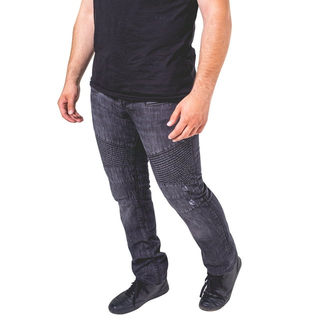 Mens Skinny Destroyed Biker Slim Fit Straight Fashion Stretch Biker Zipper Jeans