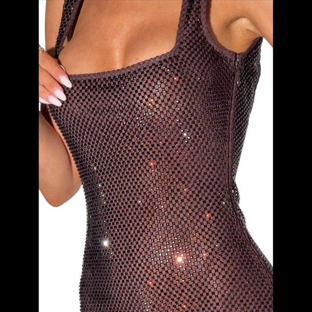 Vestidos de Fiesta de Sirena con Lentejuelas Brillantes, Tirantes Finos, Escote Cuadrado, Tubo, Formales, para Fiestas de Noche y Clubes Color Café L