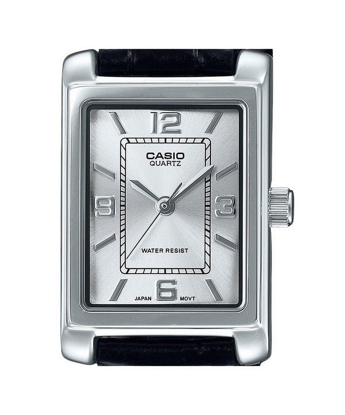 Casio Women's Silver Dial Analog Watch Black Leather Band - LTP-1234LL-7ADF