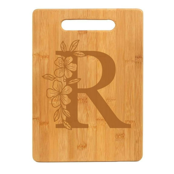 Bamboo Wood Cutting Board Floral Monogram Letter (R)