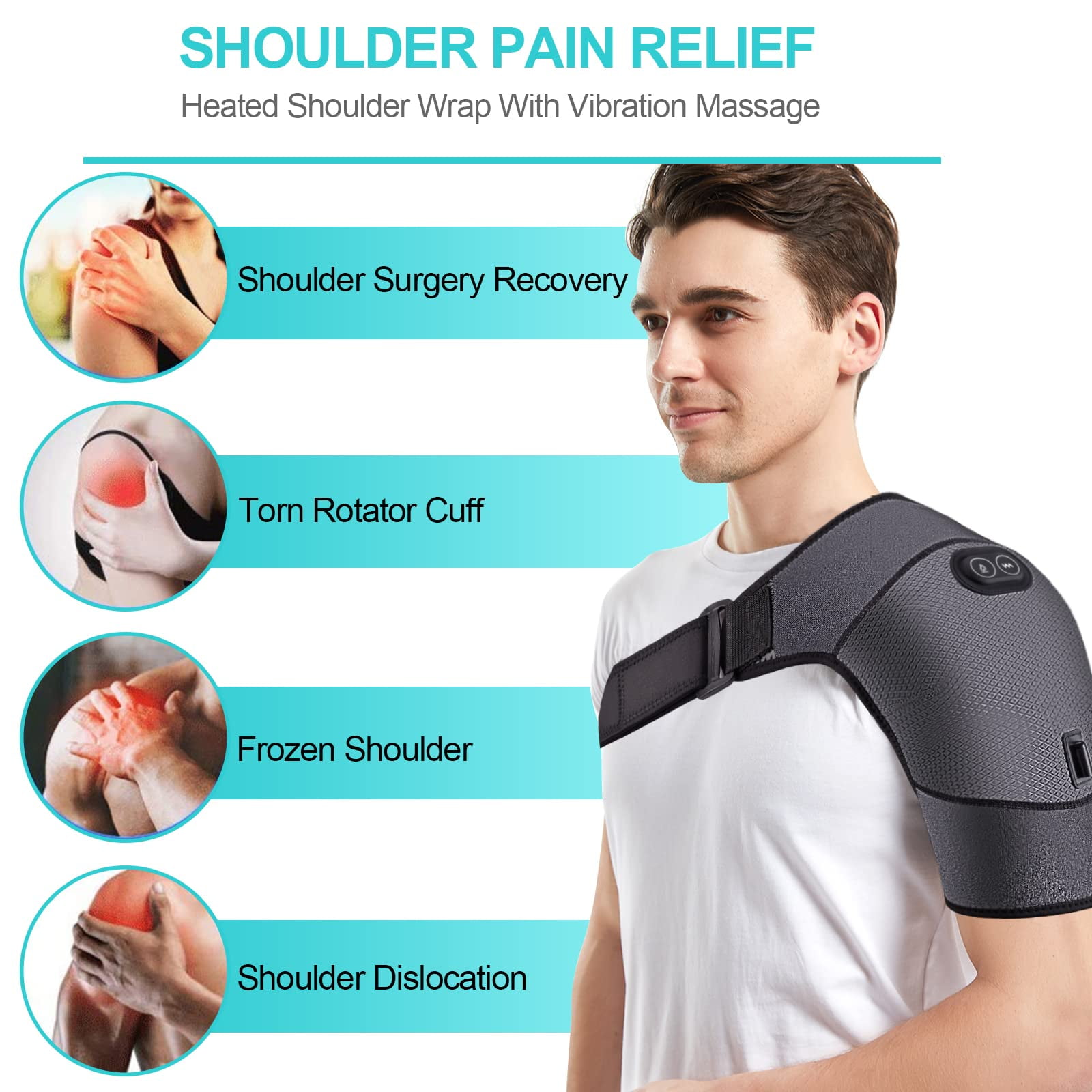AFDEAL Cordless Shoulder Heating Pad, Heated Shoulder Brace with Vibration,  Shoulder Massager for Men Women Shoulder Pain Relief