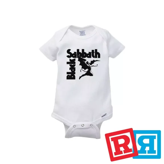 Bella Canvas Black Sabbath Gerber Baby Onesie® Cotton Unisex White Short Sleeve Bodysuit