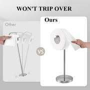 PHANCIR Freestanding Toilet Paper Holder with Top Storage Shelf, Modern Bathroom Toilet Paper Roll Holder, Silver