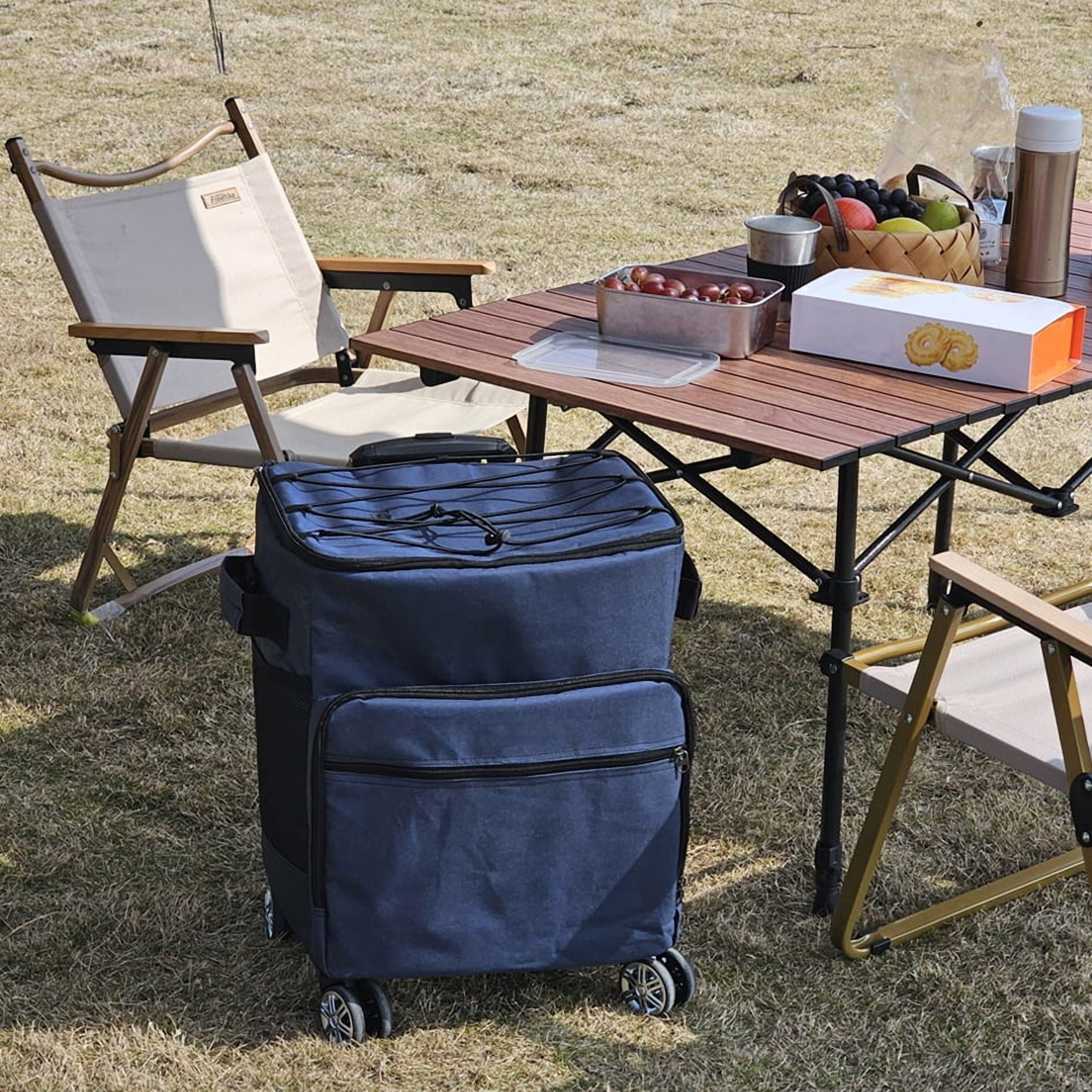 Portable Cooler with Wheels and Handle Collapsible Rolling Cooler Leakproof Insulated Soft Cooler Bag for Beach Camping Patio Travel Outdoor Ball Fields