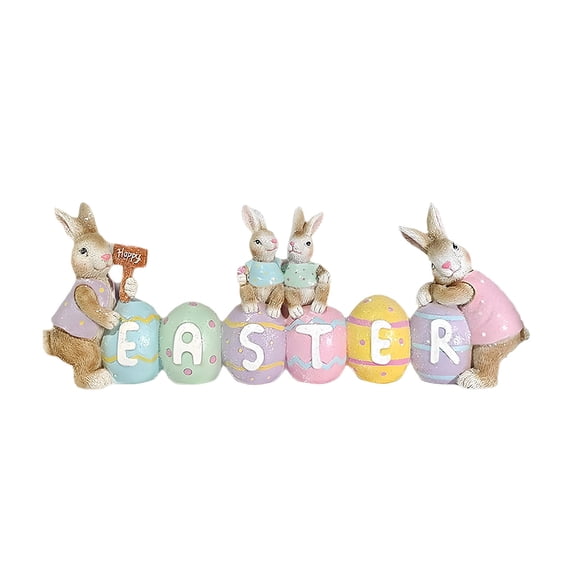 Easter Bunny "EASTER" Eggs Resin Ornament, 13.2x5.03in Multicolor Cute Rabbit Decor for Home Living Room Garden Table, Easter Decorations