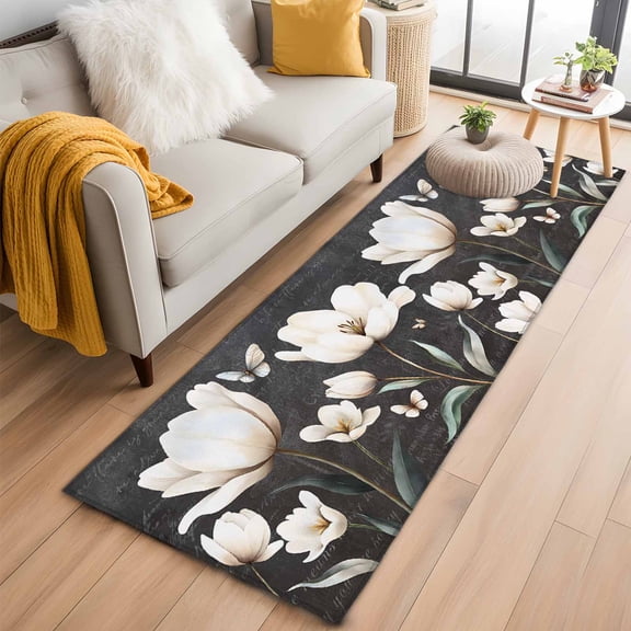 Farmhouse Floral Kitchen Runner Rug 2x6 Washable Runners for Hallway Non Slip Magnolia Flowers Vintage Blackboard Large Area Rug Indoor Floor Carpet for Bathroom Laundry Entryway Bedroom Living Room