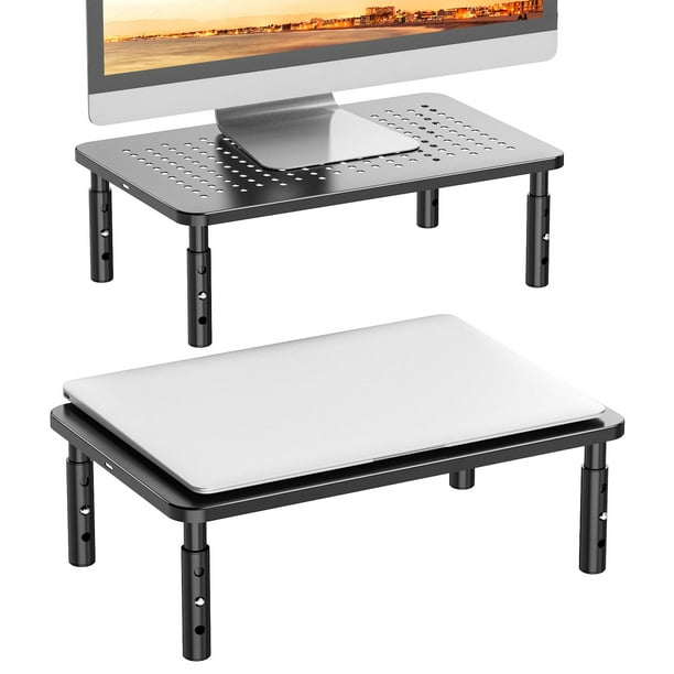 Elevadores de monitor WALI STT003-2 para 2 monitores, paquete de 2, negros