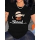 thumbnail image 1 of Portrait Print T-shirt, Casual Short Sleeve Crew Neck Top For Spring & Summer, Women's Clothing Tee For Adult, Men, Women, Teen, Teenager, Adolescent, Youth, 1 of 5
