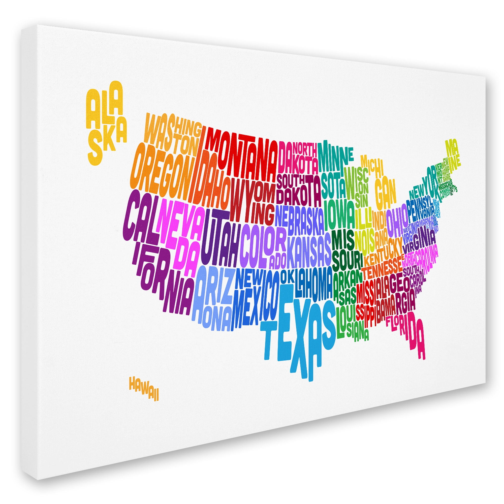 Trademark Art 'USA States Txt Map 3' Canvas Art by Michael Tompsett