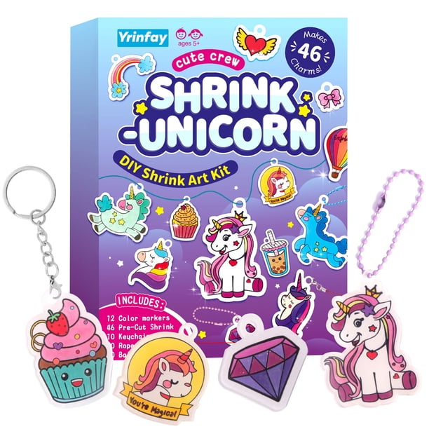 Art Kit Yrinfay de plástico retráctil con forma de unicornio, con 46 dijes y 12 rotuladores
