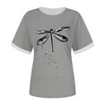 thumbnail image 4 of Women Summer Tops Women's Loose Top Printed Short Sleeve T Shirt Long Sleeve Shirts with Sayings Peach Long Shirt Women Athletic Set Warm Undershirt for Button up Flannel Ladies Grey M, 4 of 5