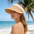 thumbnail image 2 of Hats for Women Women Foldable Bow Wide Brim Straw Sun Hat Beach Vacation Khaki One Size, 2 of 9