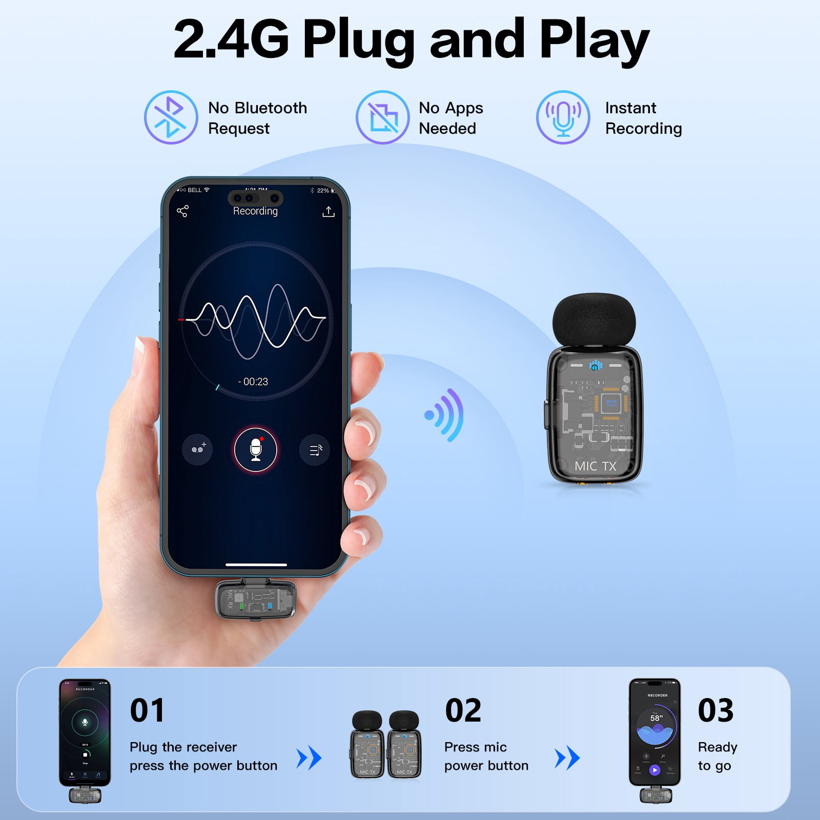 ZealSound Mini Wireless Lavalier Microphone for iPhone iPad Android Tablets PC, 2 Transmitters with Charging Case,Noise Reduction/33H Battery Life Lapel Mic for Podcast,YouTube Videos