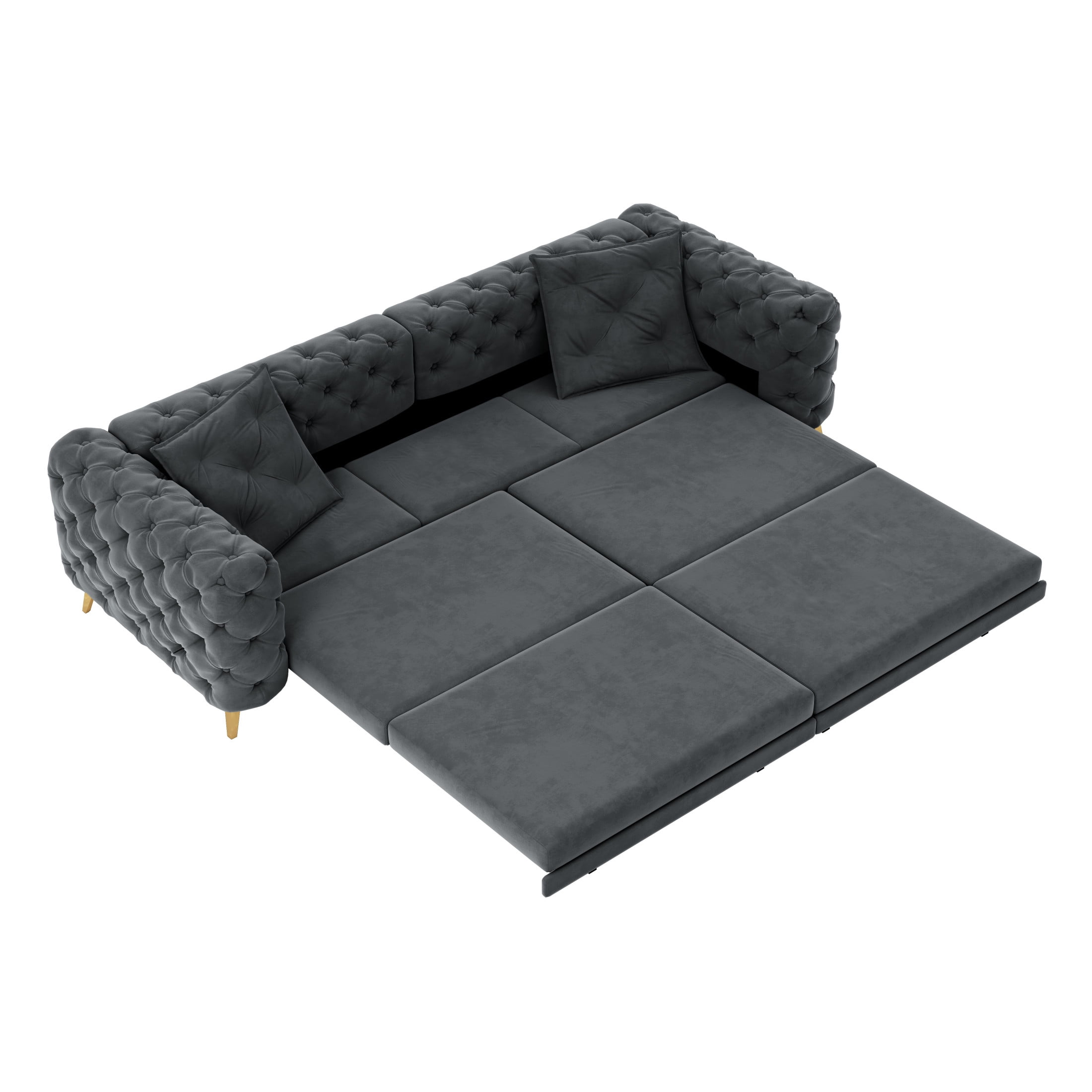 Noble House Rostin 4-Seat Velvet Convertible Sleeper Sofa, 3-in-1 Pull-Out King Bed with Movable Ottoman, Dark Grey