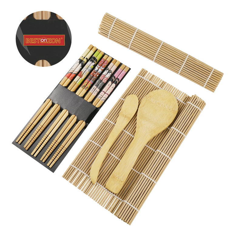 FUNGYAND Bamboo Sushi Rolling Mat with 2 Pairs of Chopsticks Natural Bamboo  9.5x9.5 2 PCS Sushi Making Kit