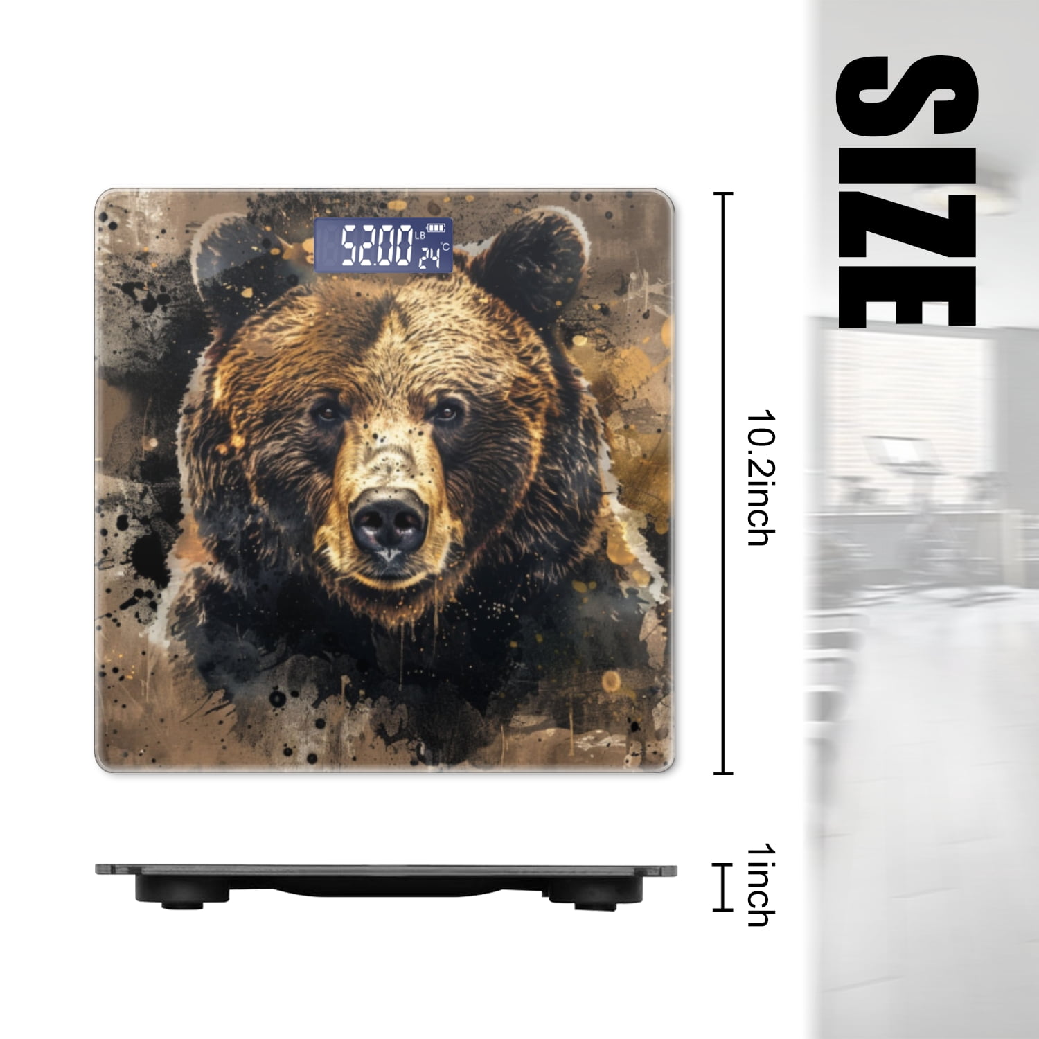 High Precision Body Weight Scale Smart Bathroom Scales with Large LCD Display(400lbs),Decorative for Bedroom-Bear Portrait In The Style Of Watercolor Splatter