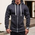 thumbnail image 4 of Guiexla Fall Winter Men Jacket Hooded Drawstring Zip-up Long Sleeves Solid Color Cardigan Elastic Cuff Pockets Mid Length Hoodie Jacket, 4 of 7
