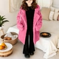 thumbnail image 3 of OGLCCG Girl's Faux Fur Long Jacket Fuzzy Fleece Open Front Long Cardigan Coat with Hood Thickened Warm Winter Fluffy Jacket with Pockets 5-14 Years, 3 of 7