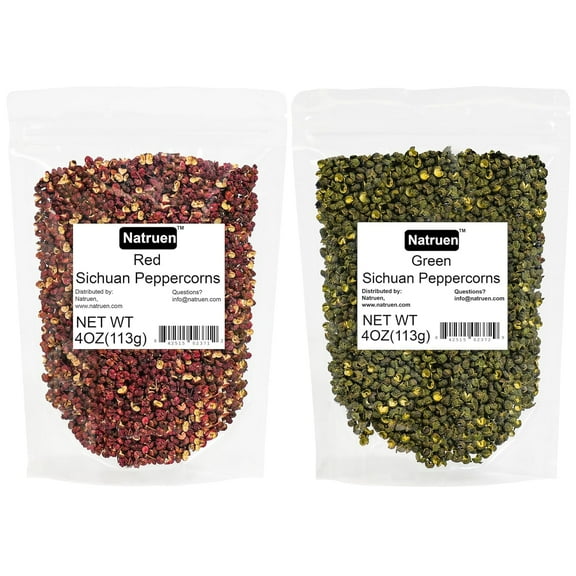 Natruen Szechuan Red Green Peppercorn Whole 4oz Each, Red and Green Sichuan Peppercorns Variety Pack
