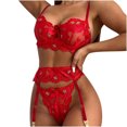 thumbnail image 1 of Conjunto de lencería con bordado de encaje con tiras y bralette de color sólido sexy para mujer Fridja nalpqowj10456, 1 of 9