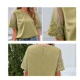 thumbnail image 4 of Camisa de manga corta para mujer, cuello redondo, manga corta de malla de encaje, Color puro, camisa holgada informal para mujer, Top para verano diario, verde L, 4 of 6