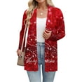 thumbnail image 3 of Women's Christmas Printed Lightweight Cardigan Long Sleeve Casual Loose Thin Fit With Pockets Jacket for Holiday Comfort and Everyday Wear,Vermilion,2XL, 3 of 4