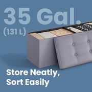 LEDREM 43 Foldable Storage Ottoman Bench, Ottoman with Storage 660lb Capacity, Synthetic Leather Ottoman Footstool, Light Gray