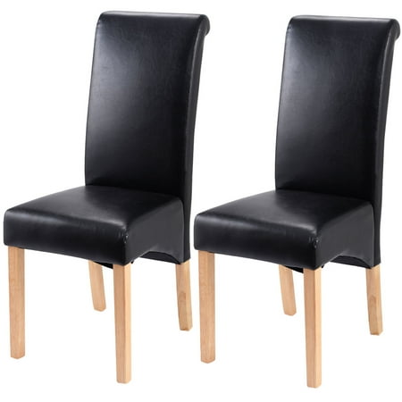 2 Black Dining Chairs - Costway Set of 2 Leather Wood Contemporary Dining Chairs Elegant Design Home Room (Black)