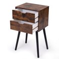thumbnail image 2 of Rustic Brown Bedside Desk With 2 Drawers - Solid Wood Legs, Functional Bedroom Piece Furniture Strong For & Living Area, 2 of 6