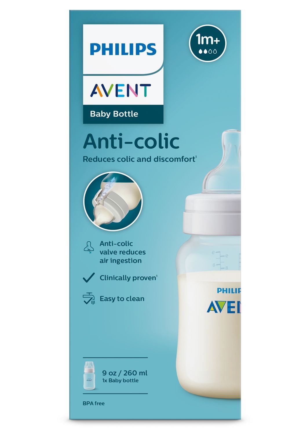 Philips Avent Anti-colic Baby Bottle, 9oz, 1 pack, SCY103/01, 1 pack Baby Bottle 9oz