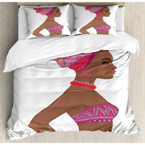 Ambesonne African Beautiful Zulu Woman with Sexy Bandage Dress Necklace Duvet Set by Kozmos
