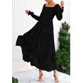 thumbnail image 4 of Vestido PRETTYGARDEN negro con fruncido, manga larga y capas, talla M, 4 of 8