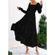 thumbnail image 4 of Vestido PRETTYGARDEN negro con fruncido, manga larga y capas, talla M, 4 of 8