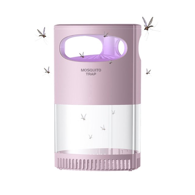 Lámpara mata mosquitos USB automática en color rosa con adaptador incluido