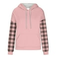 thumbnail image 4 of Fmbrln Womens Trendy Plaid Print Hoodies Casual Long Sleeve Hooded Sweatshirts Loose Comfy Pullover Tops with Pockets Hot Pink XL, 4 of 5