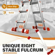 HBTower Ladder, A Frame 4 Step Extension Ladder, 14 FT Multi Position Ladder with Stabilizer Bar, 300 lbs Safe Load Telescopic Ladder for Home Indoor and Outdoor Work
