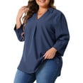 thumbnail image 4 of Agnes Orinda Plus Size Blouses for Women 3/4 Sleeve V Neck Work Shirts Casual Blouse 4X Dark Blue, 4 of 6